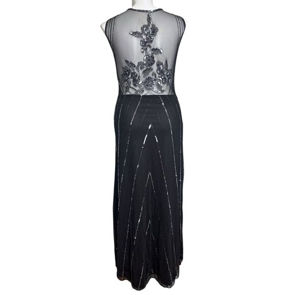 Black Sequin Illusion Sheer Maxi Dress Size Large Glam Great Gatsby Art Deco NYE - Picture 11 of 11